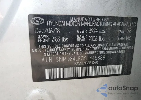 2019 Hyundai Elantra Sel из США, поврежденный, VIN 5NPD84LF7KH445889